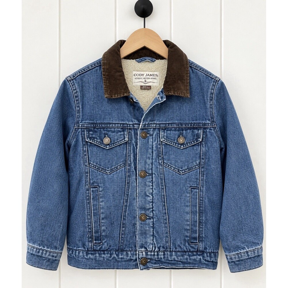 Cody James Boys L Denim Sherpa Lined Jacket Blue Western Corduroy Collar